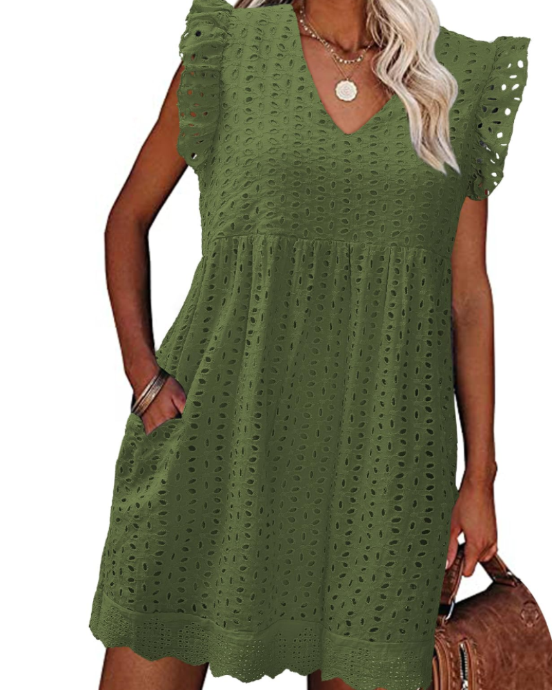 Robe Mini Femme en coton, col V, coupe fluide – Menvelo