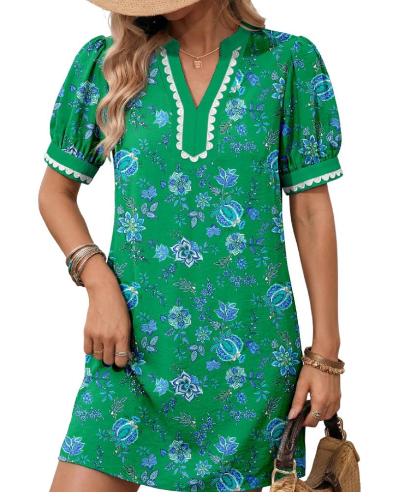 Robe Midi Femme en tissu léger, col V, coupe fluide – Menvelo