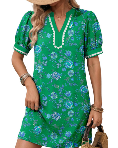 Robe Midi Femme en tissu léger, col V, coupe fluide – Menvelo