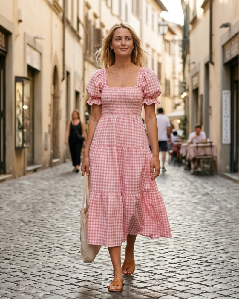 Robe Midi Femme en tissu léger, à volants, coupe fluide – Menvelo