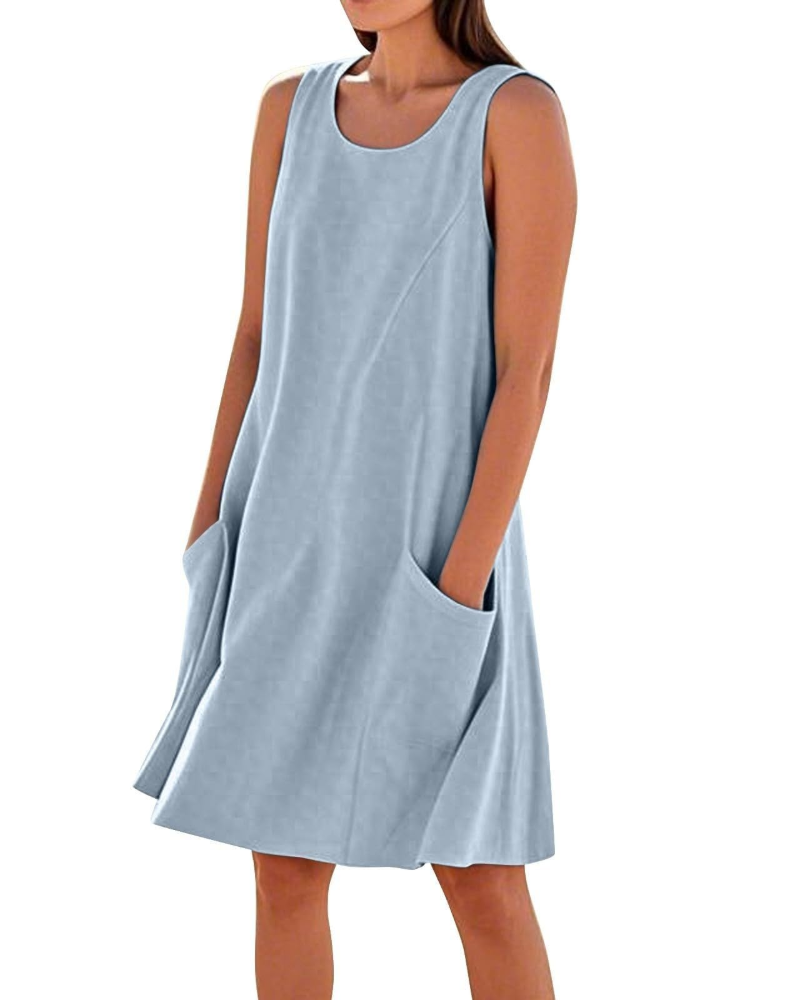Robe Midi Femme en coton, sans manches, coupe fluide – Menvelo