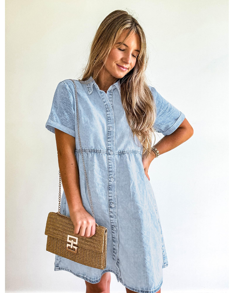 Robe Midi Femme en denim, à volants, coupe confortable – Menvelo