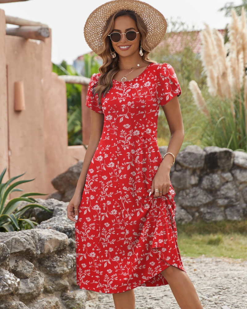 Robe Midi Femme en tissu léger, avec poches, coupe ample – Menvelo