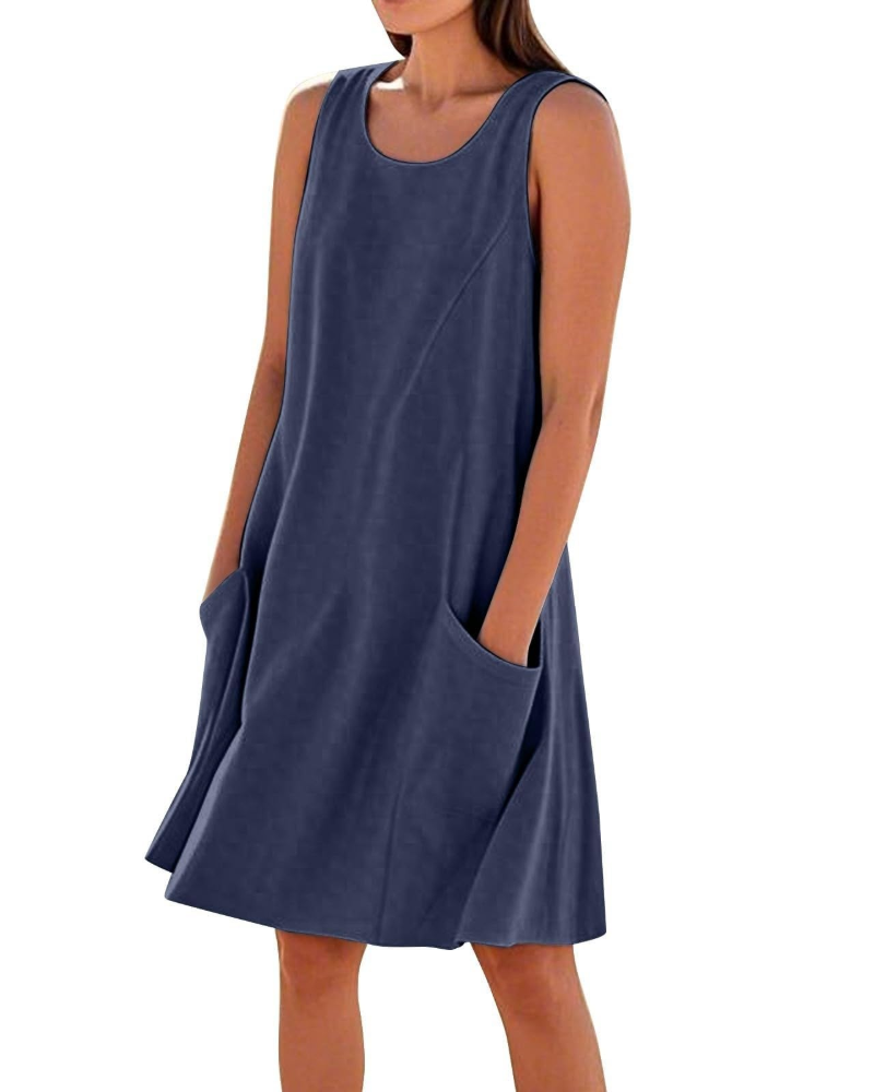 Robe Midi Femme en coton, sans manches, coupe fluide – Menvelo