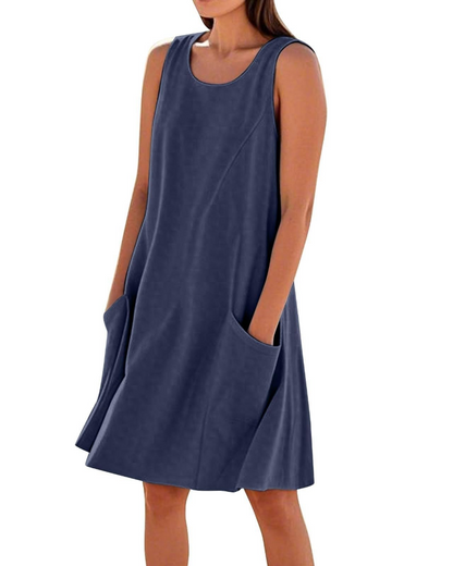 Robe Midi Femme en coton, sans manches, coupe fluide – Menvelo