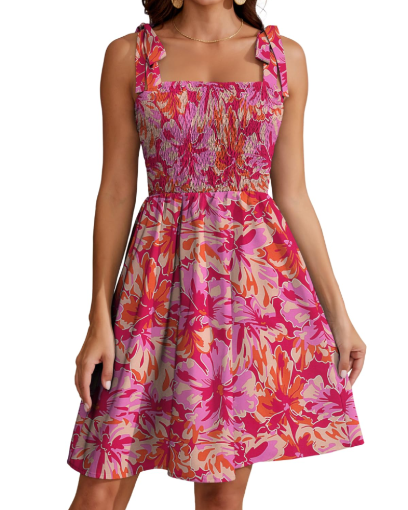 Iris Robe Été Femme – Florale Col Carré Bretelles Fines