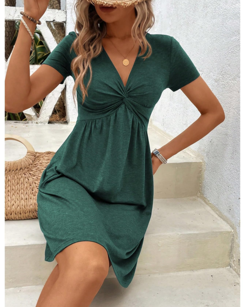 Robe Mini Femme en coton, col V, coupe moulante – Menvelo