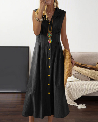 Robe Midi Femme en lin, sans manches, coupe fluide – Menvelo