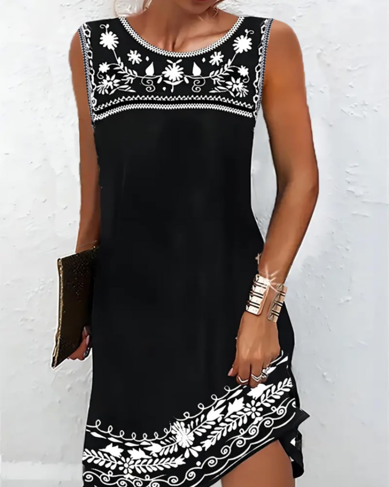 Robe Mini Femme en tissu léger, col rond, coupe ample – Menvelo
