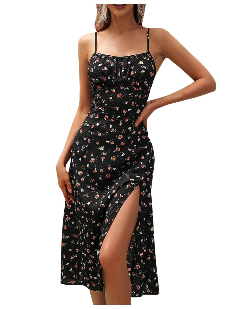 Robe Midi Femme en tissu léger, sans manches, coupe fluide – Menvelo