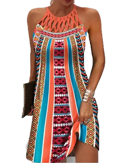 Robe Midi Femme en tissu léger, halter, coupe fluide – Menvelo
