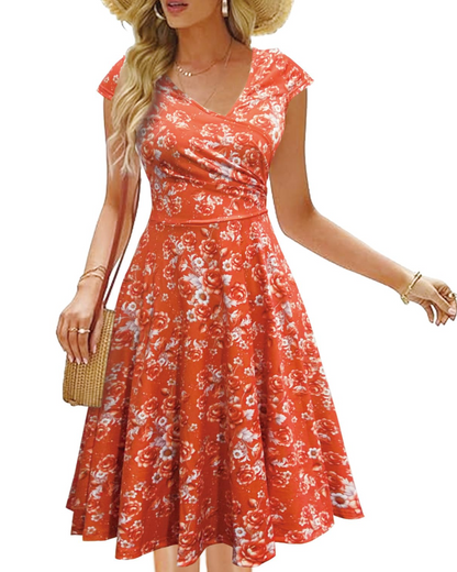 Robe Midi Femme en coton, col V, coupe fluide – Menvelo