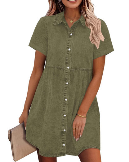 Robe Midi Femme en denim, à volants, coupe confortable – Menvelo