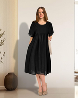 Menvelo Robe Midi Femme Coton Col Rond Coupe Fluide Avec Poches