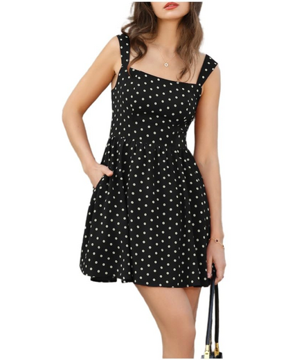 Clara Robe Mini Femme Été – À Pois Col Carré Bretelles Larges