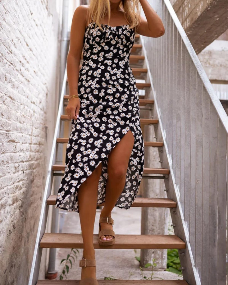 Robe Midi Femme en tissu léger, fleurie, coupe confortable – Menvelo