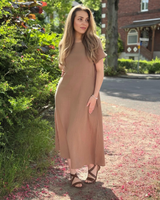 Risa Robe Maxi Femme – Robe Bohème Col Rond Manches Courtes & Poches