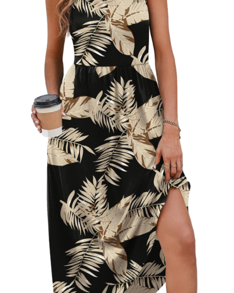 Robe Midi Femme en tissu léger, avec poches, coupe fluide – Menvelo
