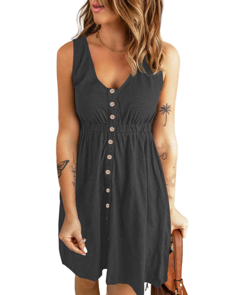 Robe Mini Femme en tissu léger, col V, coupe fluide – Menvelo