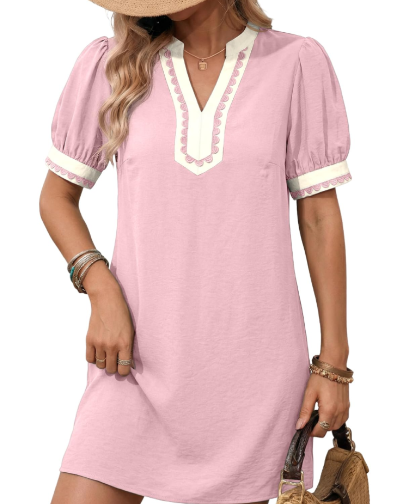Robe Midi Femme en tissu léger, col V, coupe fluide – Menvelo