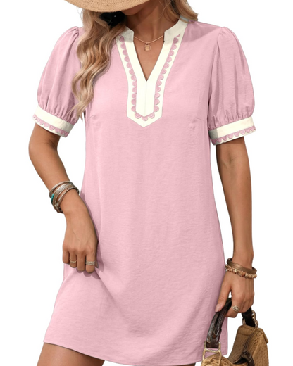 Robe Midi Femme en tissu léger, col V, coupe fluide – Menvelo