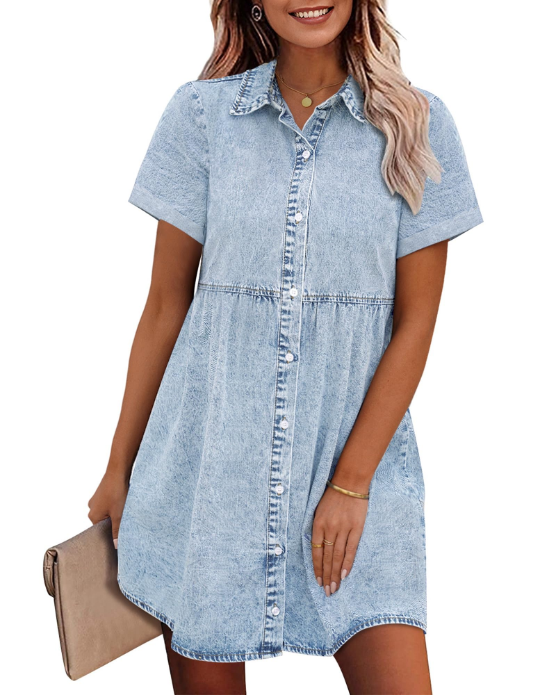 Robe Midi Femme en denim, à volants, coupe confortable – Menvelo