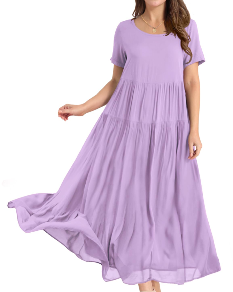 Rina Robe Maxi Femme – Robe Bohème Fleurie Coton Col Rond & Poches Été