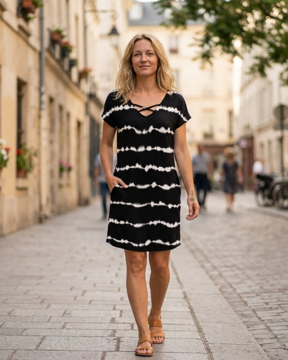 Robe Midi Femme en tissu léger, col V, coupe fluide – Menvelo
