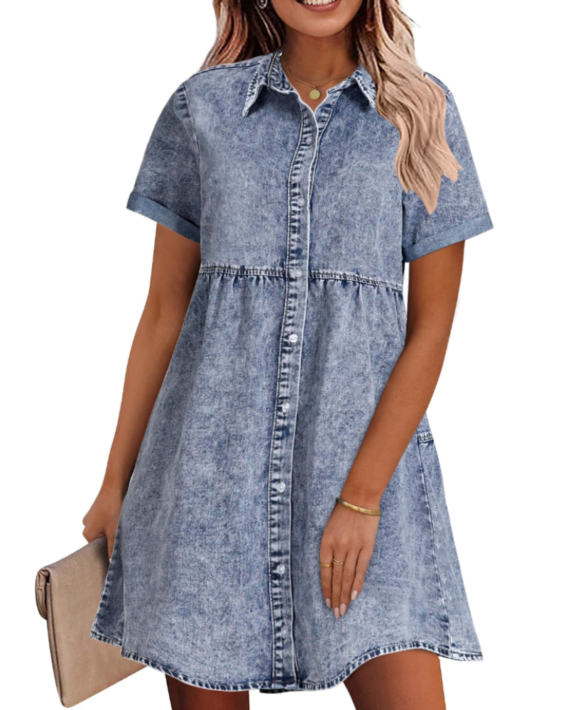 Robe Midi Femme en denim, à volants, coupe confortable – Menvelo