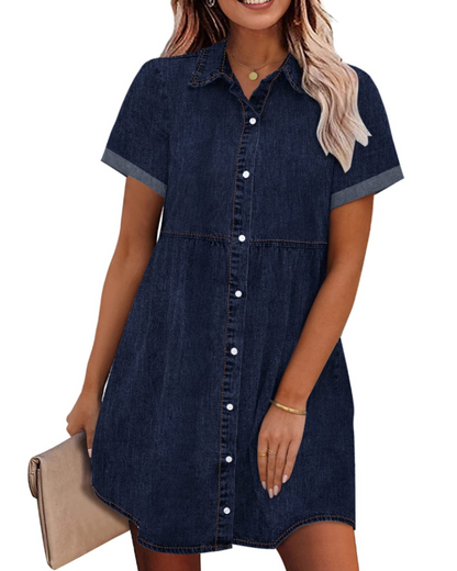 Robe Midi Femme en denim, à volants, coupe confortable – Menvelo
