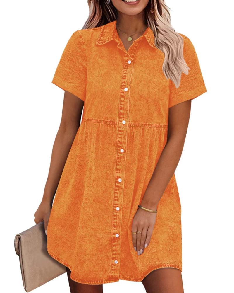 Robe Midi Femme en denim, à volants, coupe confortable – Menvelo