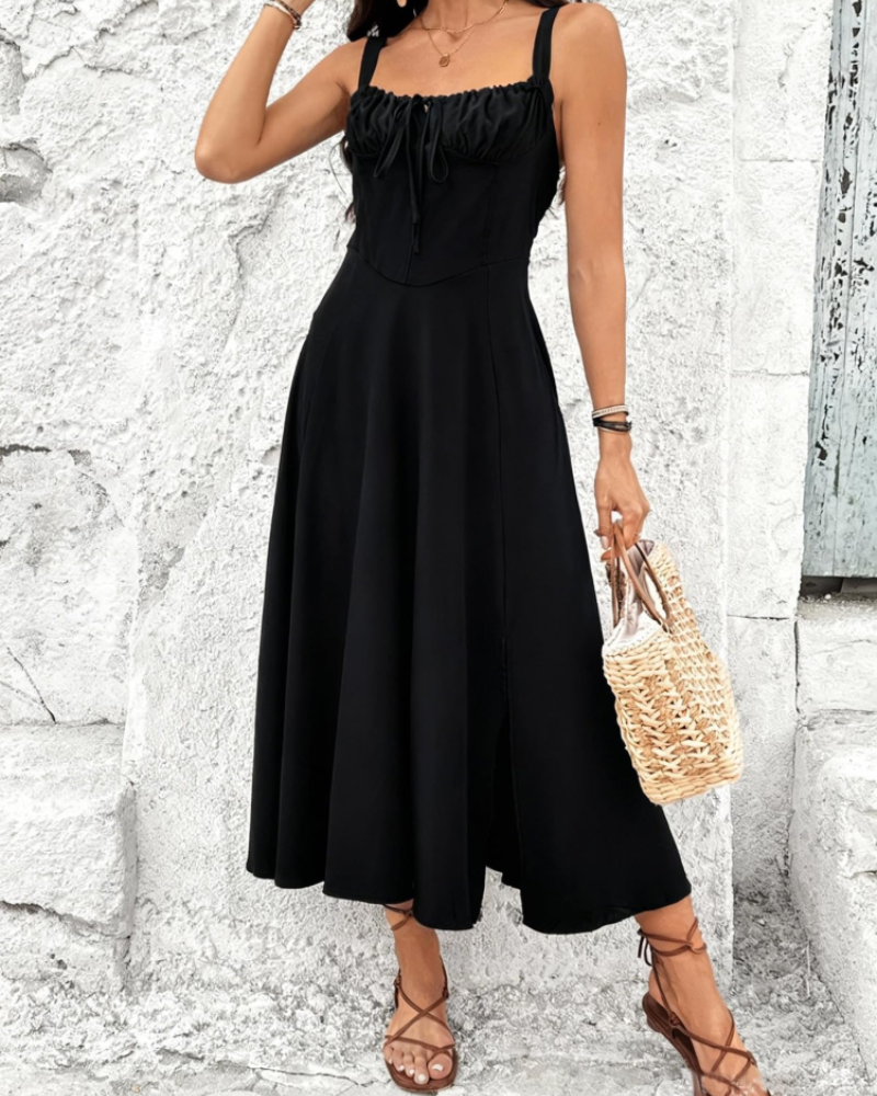 Robe Midi Femme en tissu léger, sans manches, coupe fluide – Menvelo
