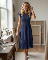 Menvelo Robe Midi Femme À Volants Coupe Fluide Coupe A-Line