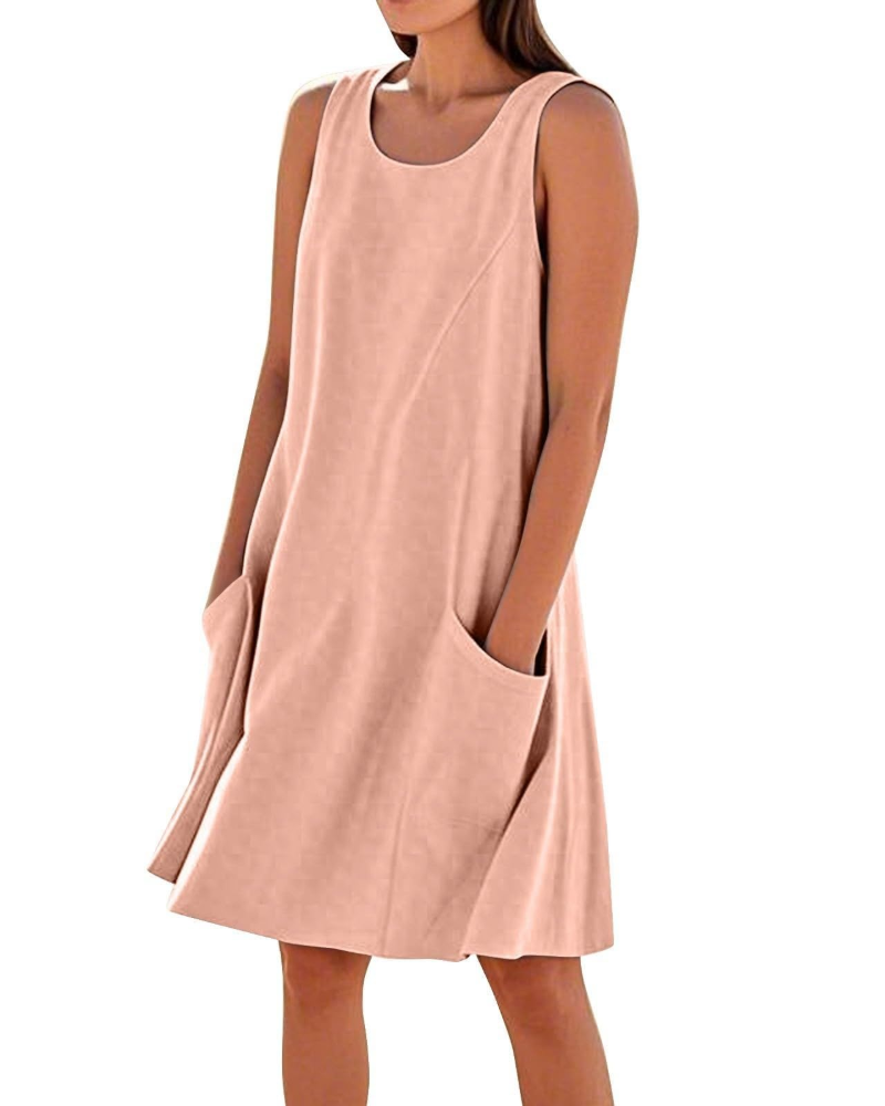 Robe Midi Femme en coton, sans manches, coupe fluide – Menvelo