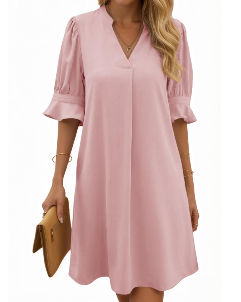 Robe Midi Femme en tissu léger, col V, coupe ample – Menvelo