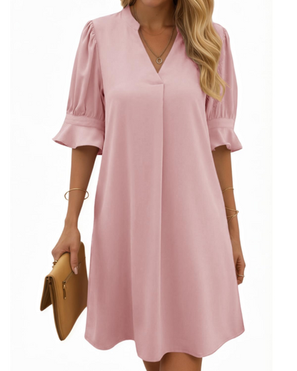 Robe Midi Femme en tissu léger, col V, coupe ample – Menvelo