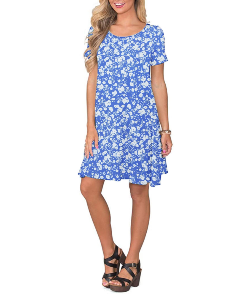 Robe Mini Femme en tissu léger, col rond, coupe fluide – Menvelo