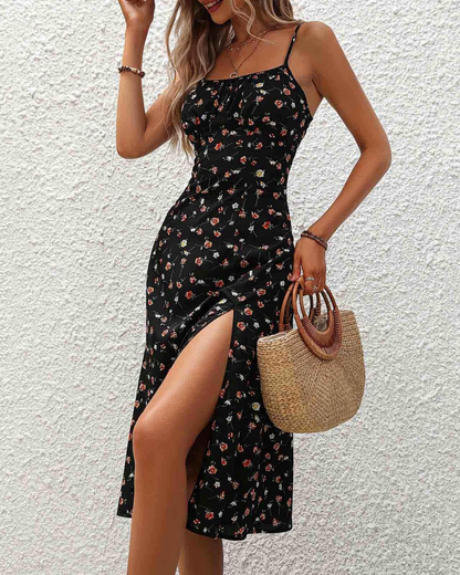 Robe Midi Femme en tissu léger, sans manches, coupe fluide – Menvelo