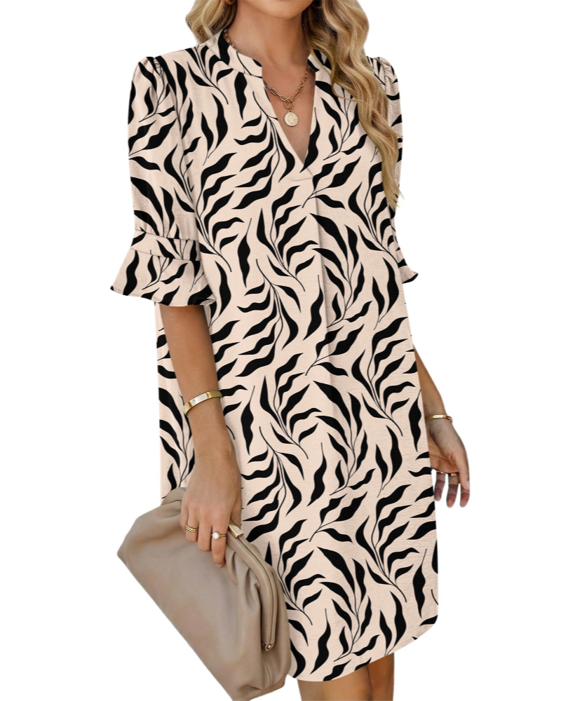 Robe Midi Femme en tissu léger, col V, coupe fluide – Menvelo