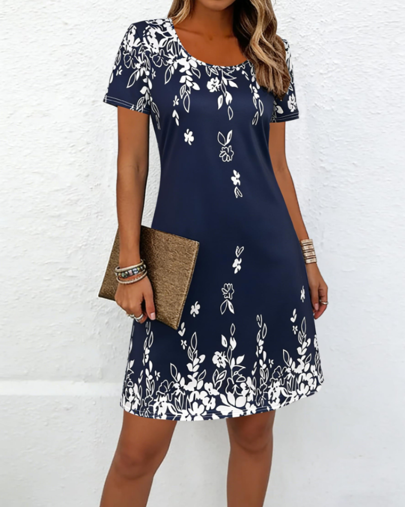 Robe Midi Femme en tissu léger, col rond, coupe ample – Menvelo