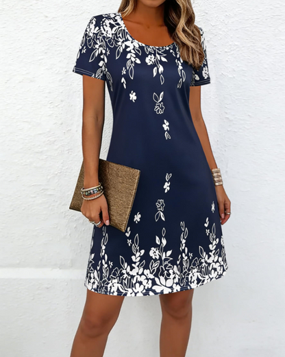 Robe Midi Femme en tissu léger, col rond, coupe ample – Menvelo