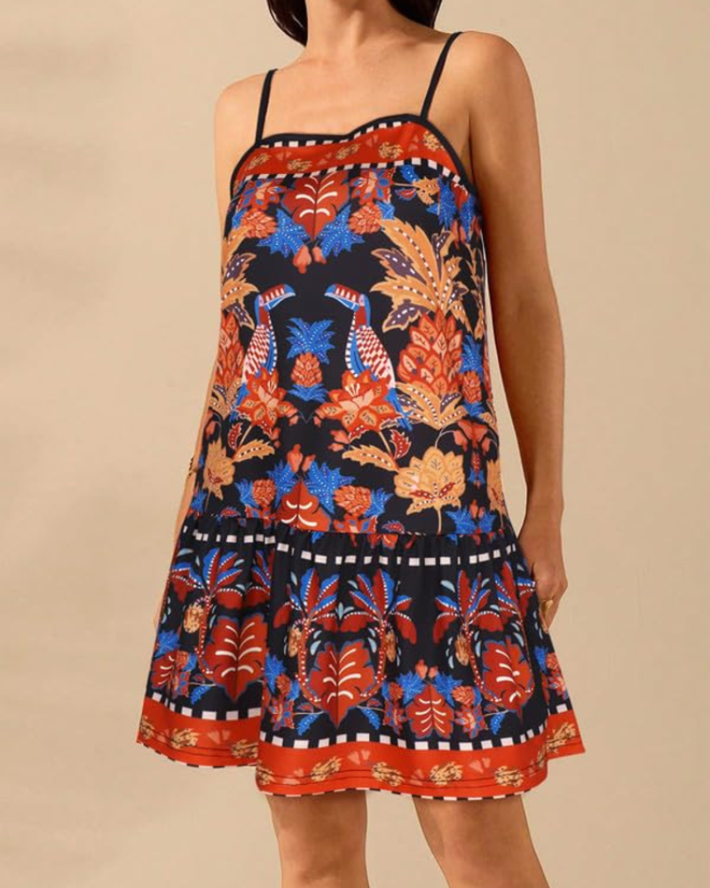 Robe Mini Femme en tissu léger, à bretelles, coupe trapèze – Menvelo