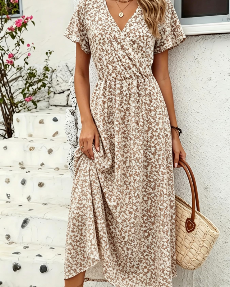 Robe Midi Femme en tissu léger, col V, coupe fluide – Menvelo