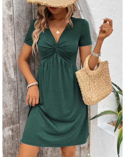 Robe Mini Femme en coton, col V, coupe moulante – Menvelo