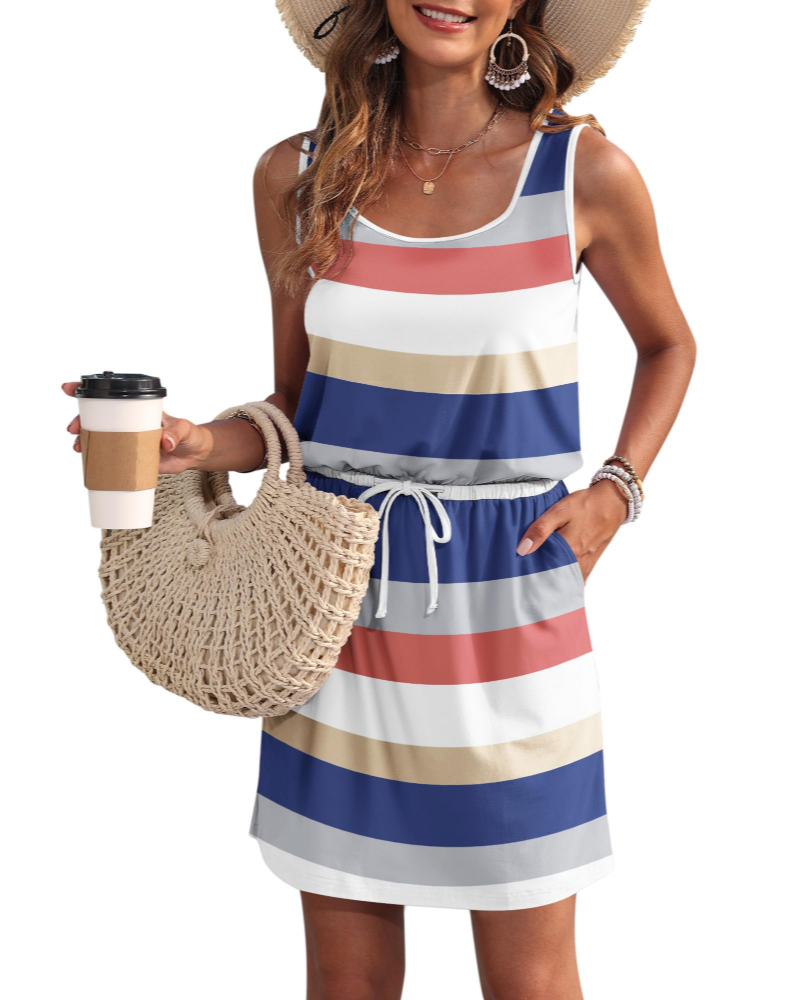 Robe Mini Femme en tissu léger, sans manches, coupe fluide – Menvelo