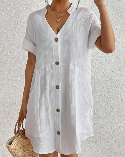 Robe Mini Femme en coton, col V, coupe confortable – Menvelo