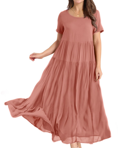 Rina Robe Maxi Femme – Robe Bohème Fleurie Coton Col Rond & Poches Été