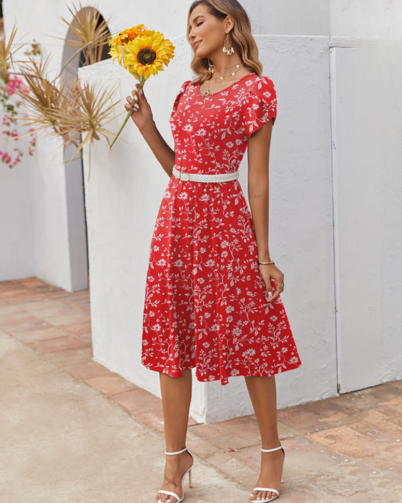 Robe Midi Femme en tissu léger, avec poches, coupe ample – Menvelo