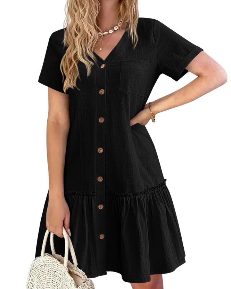 Robe Midi Femme en lin, col V, coupe fluide – Menvelo