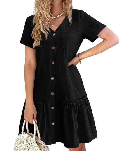 Robe Midi Femme en lin, col V, coupe fluide – Menvelo